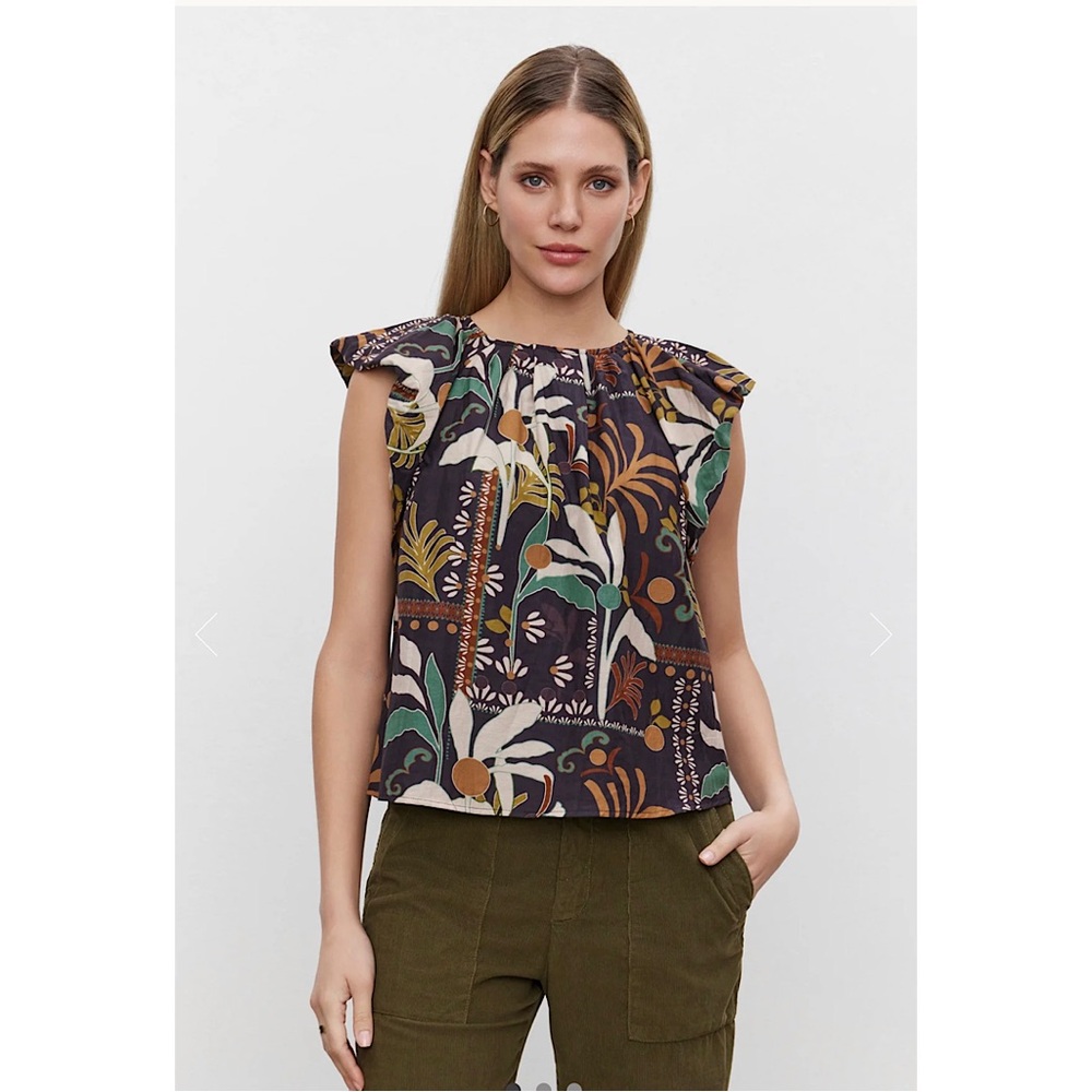 Velvet by Graham & Spencer Camille Printed Silk Cotton Voile Top‎ XS